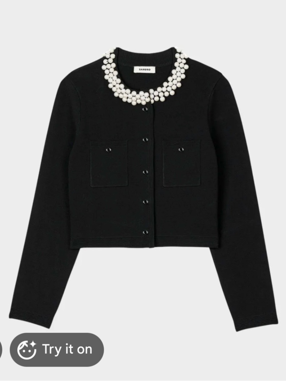 Sandro Black Cardigan with Pearl Collar